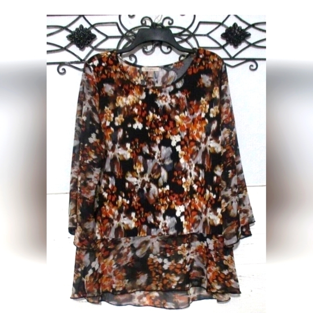 Roz & Ali Women's Knit Top Belle Sleeve Multicolored Round Neck Size 2XL
